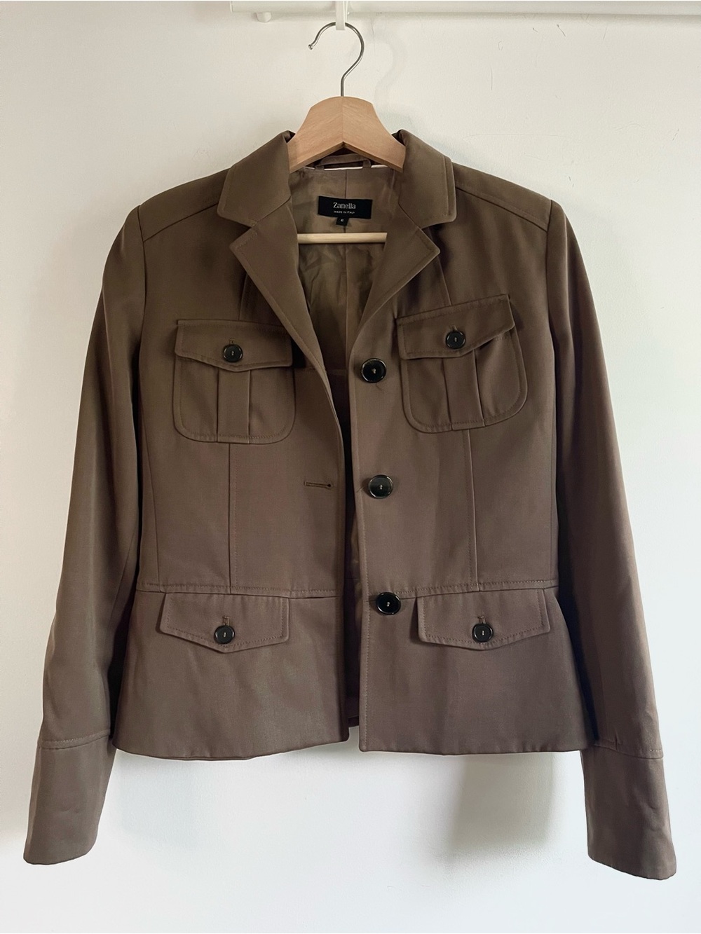 Zanella Monica 100% Virgin Wool Shell Safari Utility Blazer Jacket Size 6 Italy